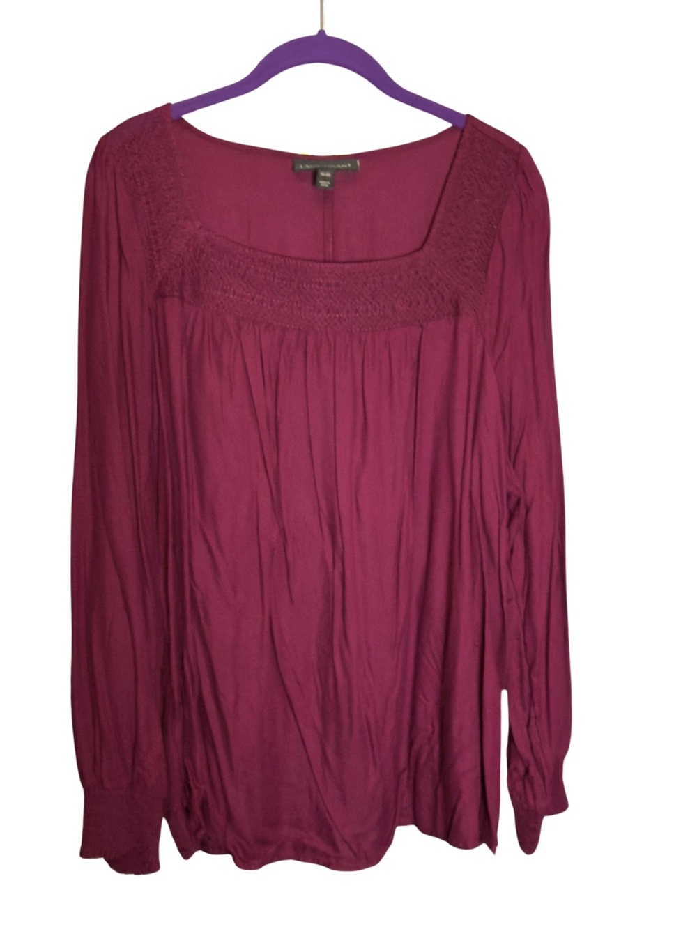 Women's Long-Sleeve Square Neck Peasant Top - Plum